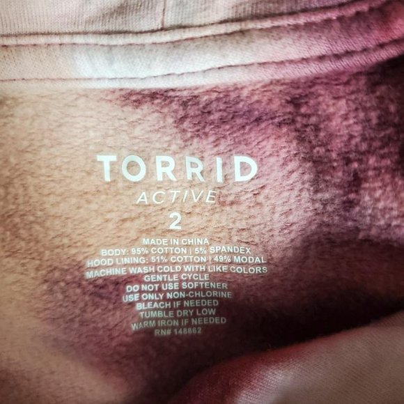 Torrid Active Hoodie Sweatshirt Womens 2 (18/20) Everday Fleece Burgundy Tie Dye - Picture 6 of 9